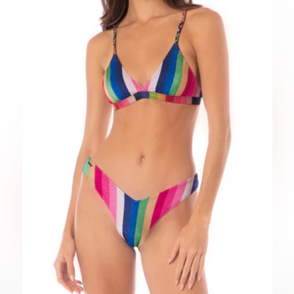 Maaji Candy Stripes Bikini Set | Reversible Top & Regular Rise V-Bottom | Size S